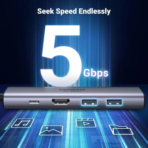 محول يو جرين 6 في 1 بمنفذ USB-C، منفذ HDMI بدقة 4K 60 هرتز، USB 3.0، قارئ بطاقات SD/TF لأجهزة MacBook Pro Air و iPhone 15 Pro - يوجرين - Image 5